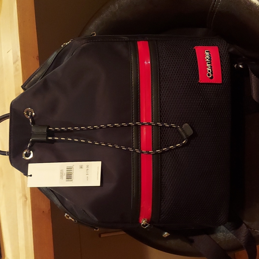 Calvin Klein Backpack, black with red trim